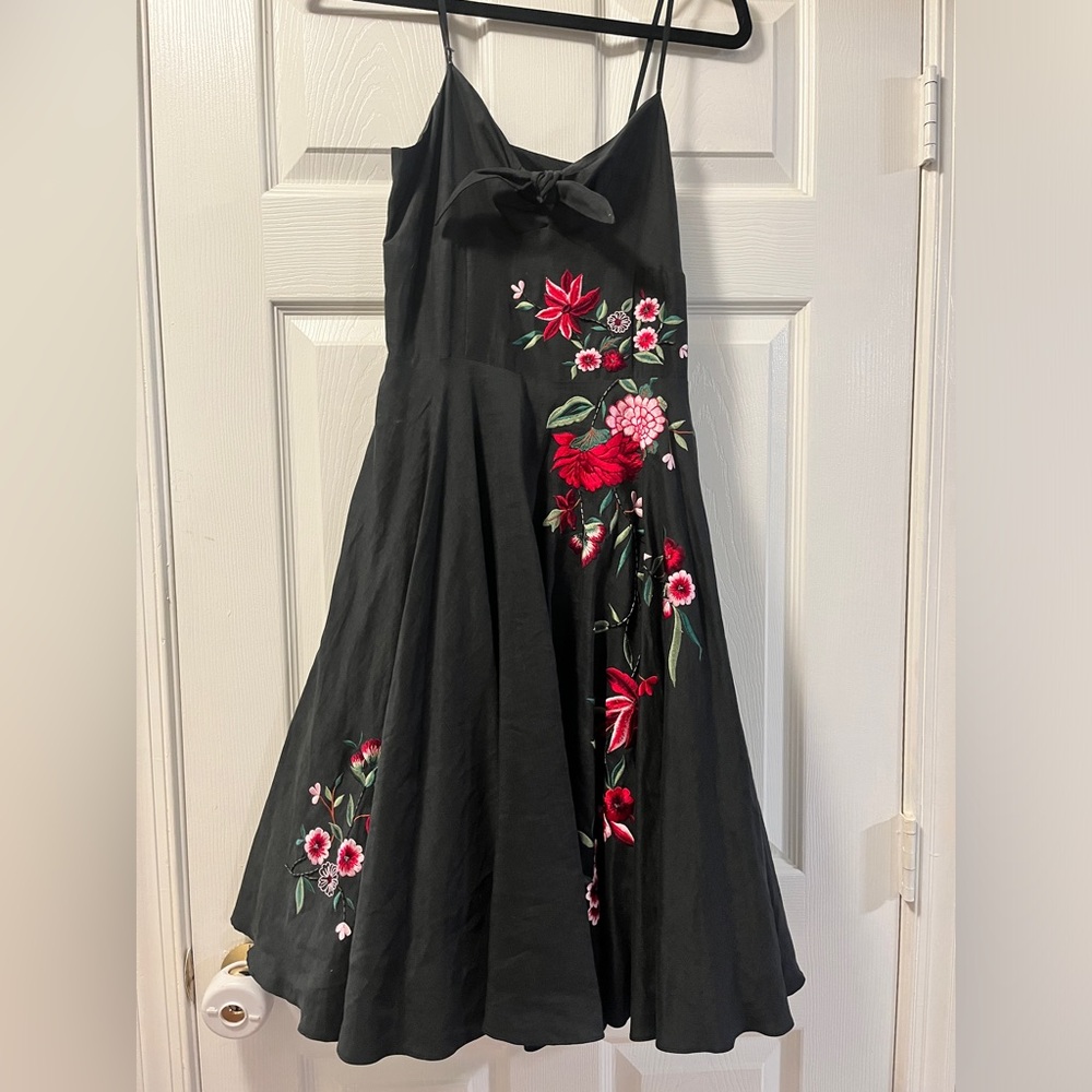 Sue Wong Black Floral Embroidered Dress